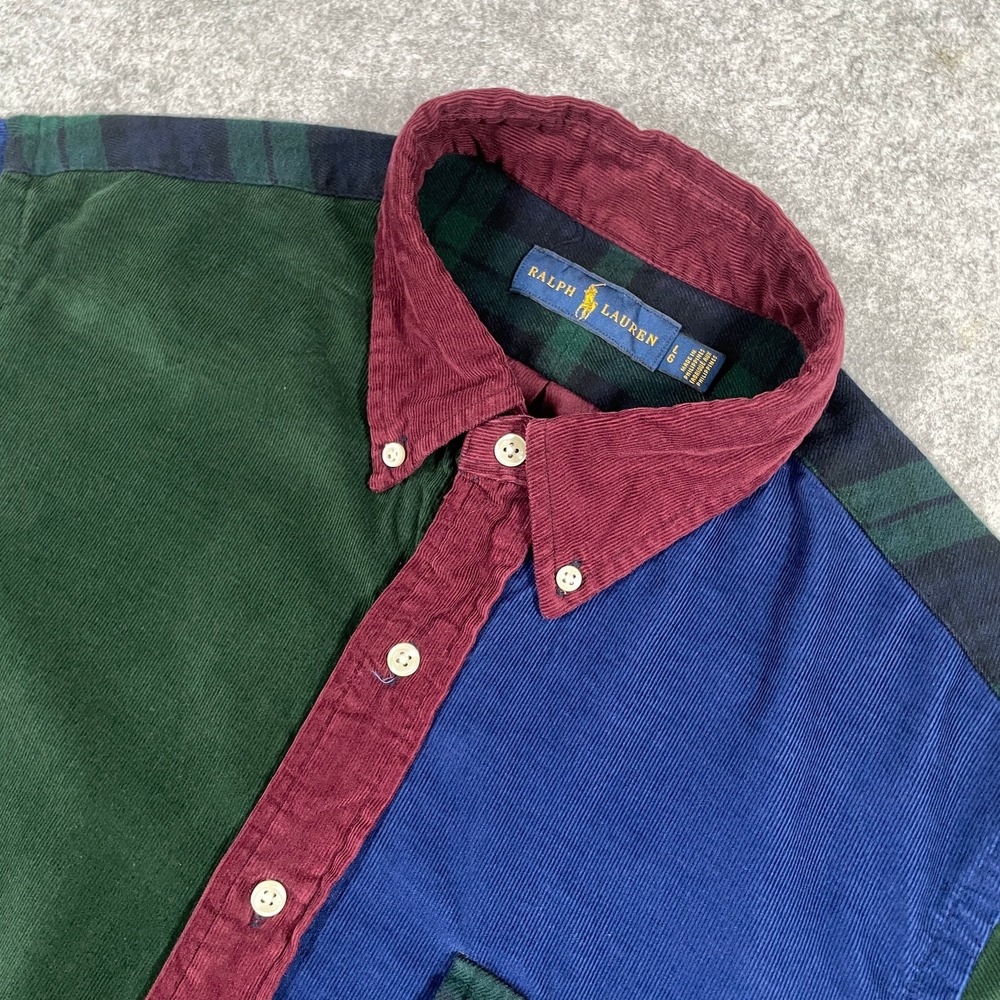 Ralph Lauren Mens Button Down Shirt Large Multicolor Colorblock Corduroy Preppy